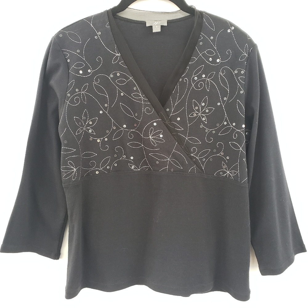 J. Jill Blk Top - Embroidered/Sequin Embellishmnt